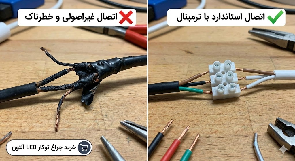 علل خرابی چراغ توکار LED سیم کشی اشتباه و